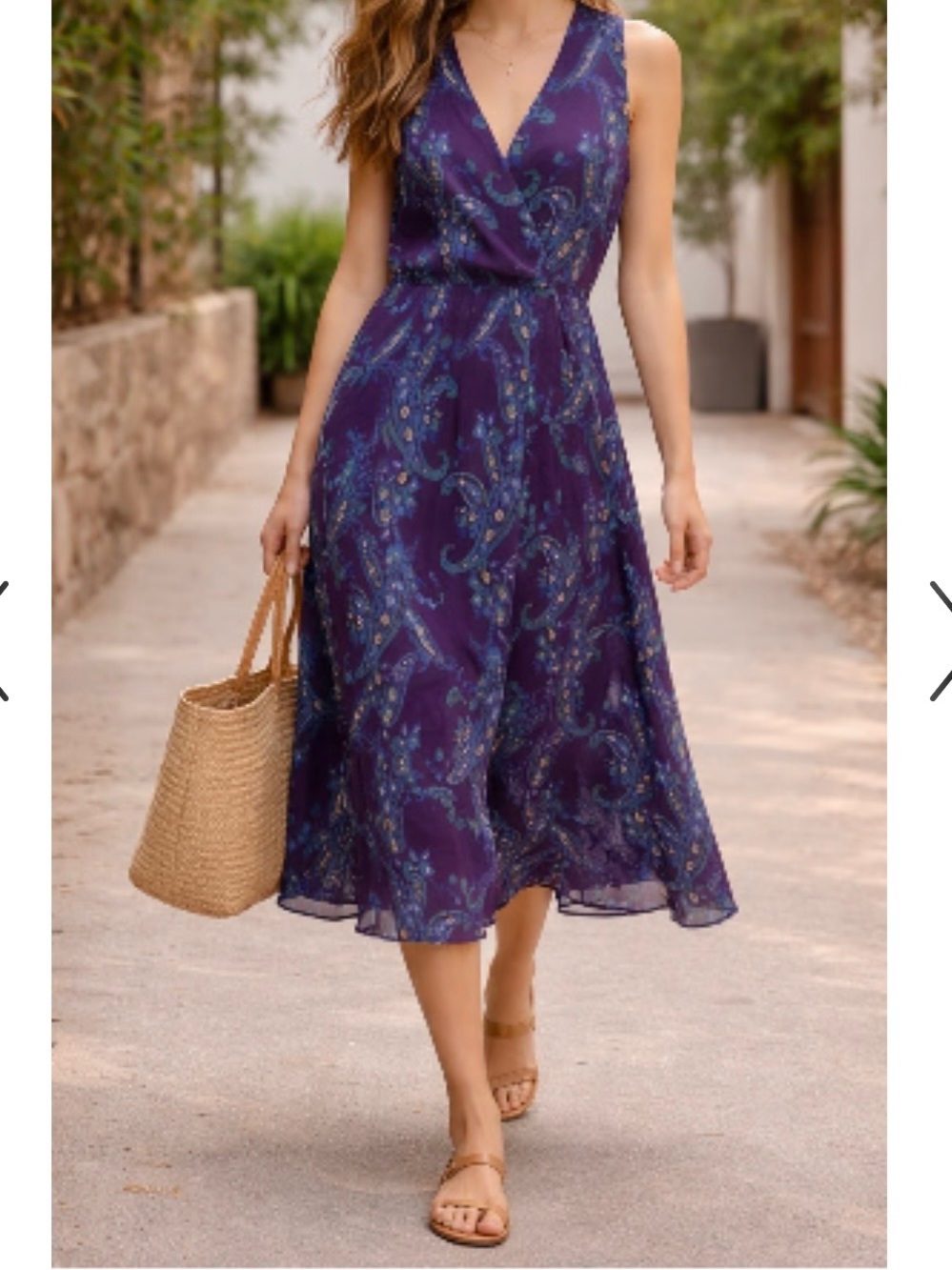CAbi Floral Paisley V-Neck Dress in Plum & Teal Blue with Pockets & Hidden Zip - Picture 11 of 12